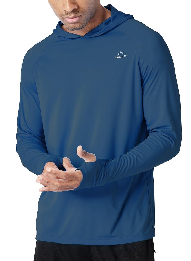Willit Men's UPF 50+ Sun Protection Hoodie Shirt Long Sleeve SPF Fishing Outdoor UV Shirt Hiking Lightweight Ocean Blue XXL - Image 1